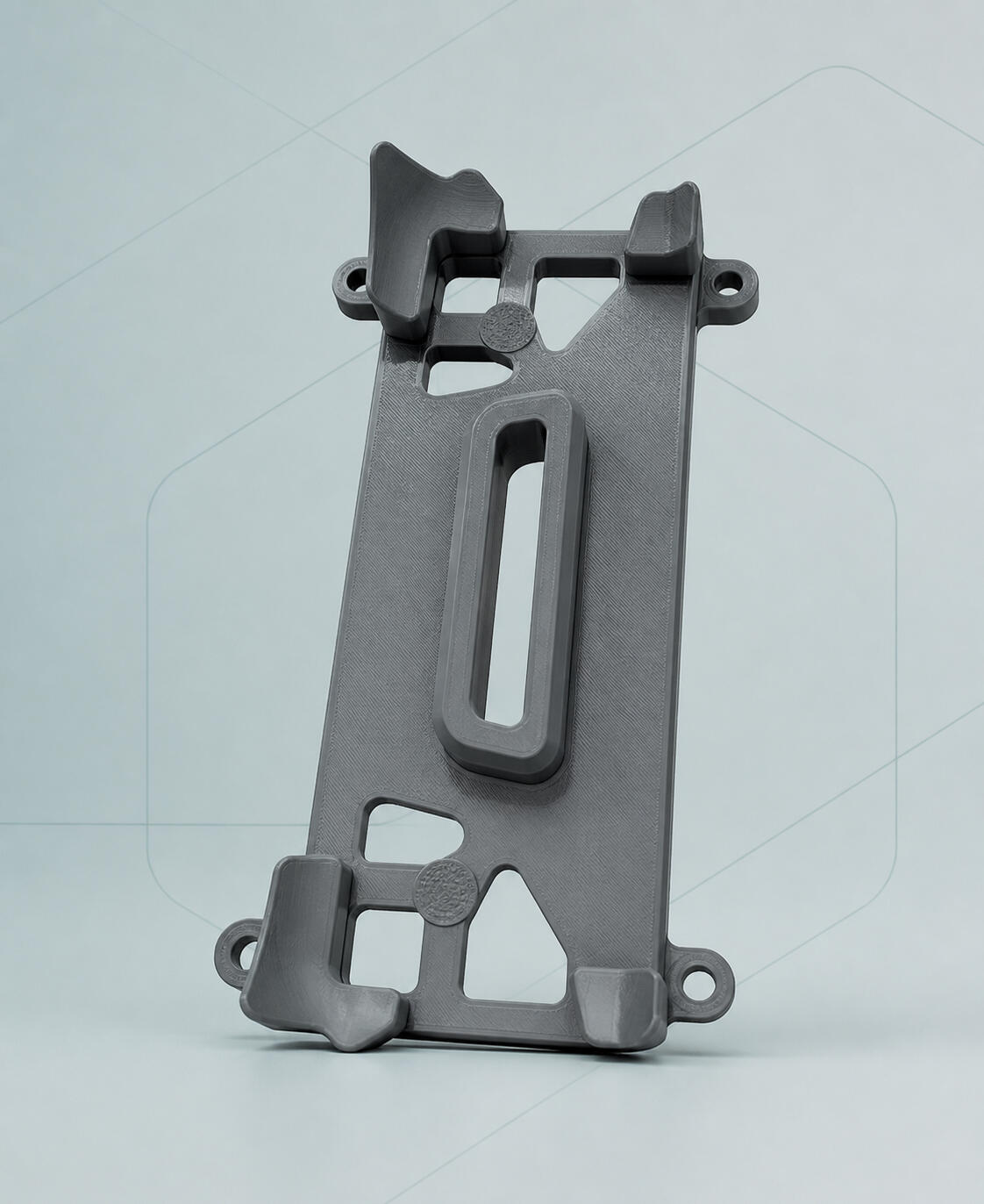 Mounting Bracket / Holder : Strong, lightweight 3D-printed bracket designed for secure mounting and component support.